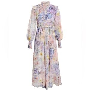 ZIMMERMANN Rhythmic
Embellished Belted Shirred Floral-print In Citrus Garden